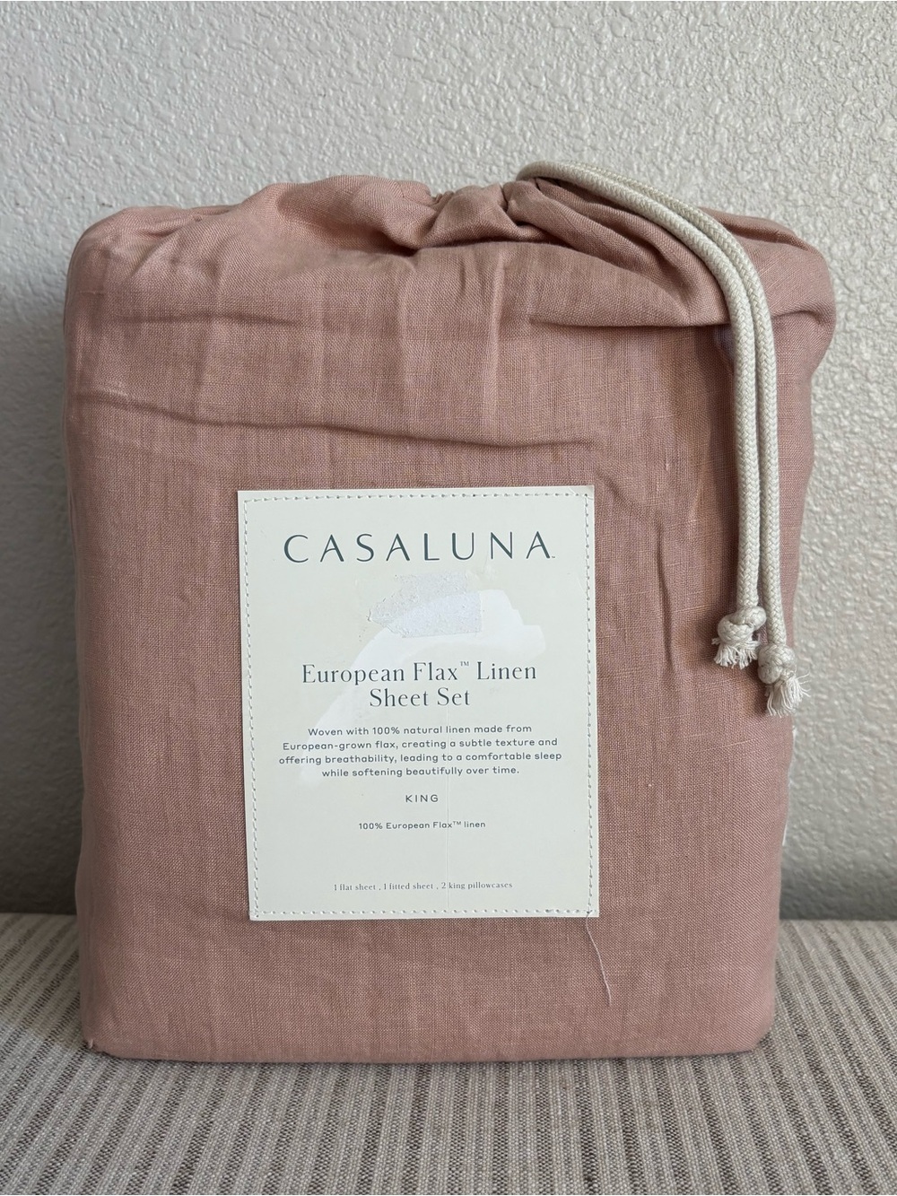 NWT King 100% Linen Sheet Set Light Adobe Clay - Casaluna